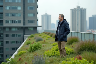 Architecte examine un jardin sur le toit urbain