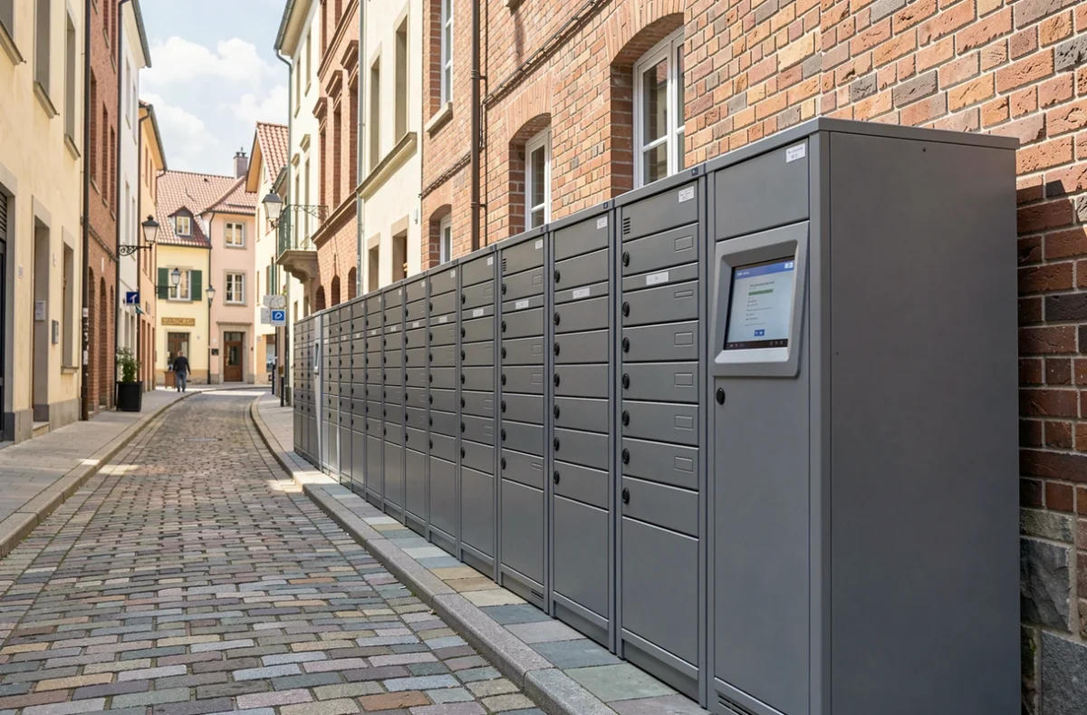 Casiers automatiques de colis installés dans une rue
