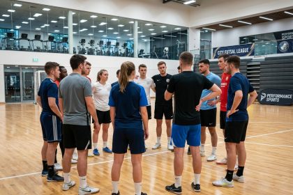 Équipe de football en salle avec équipements adaptés et protège-tibias