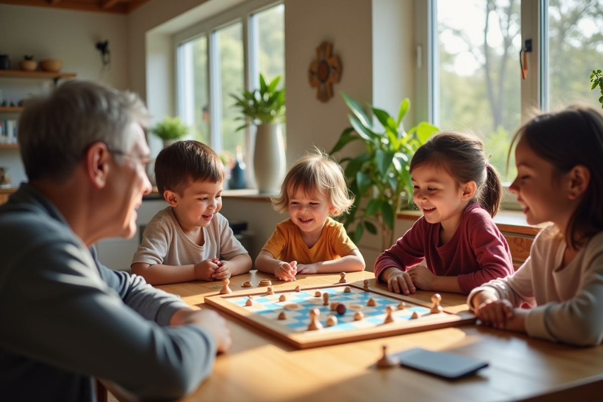Famille heureuse jouant à des jeux de société en famille
