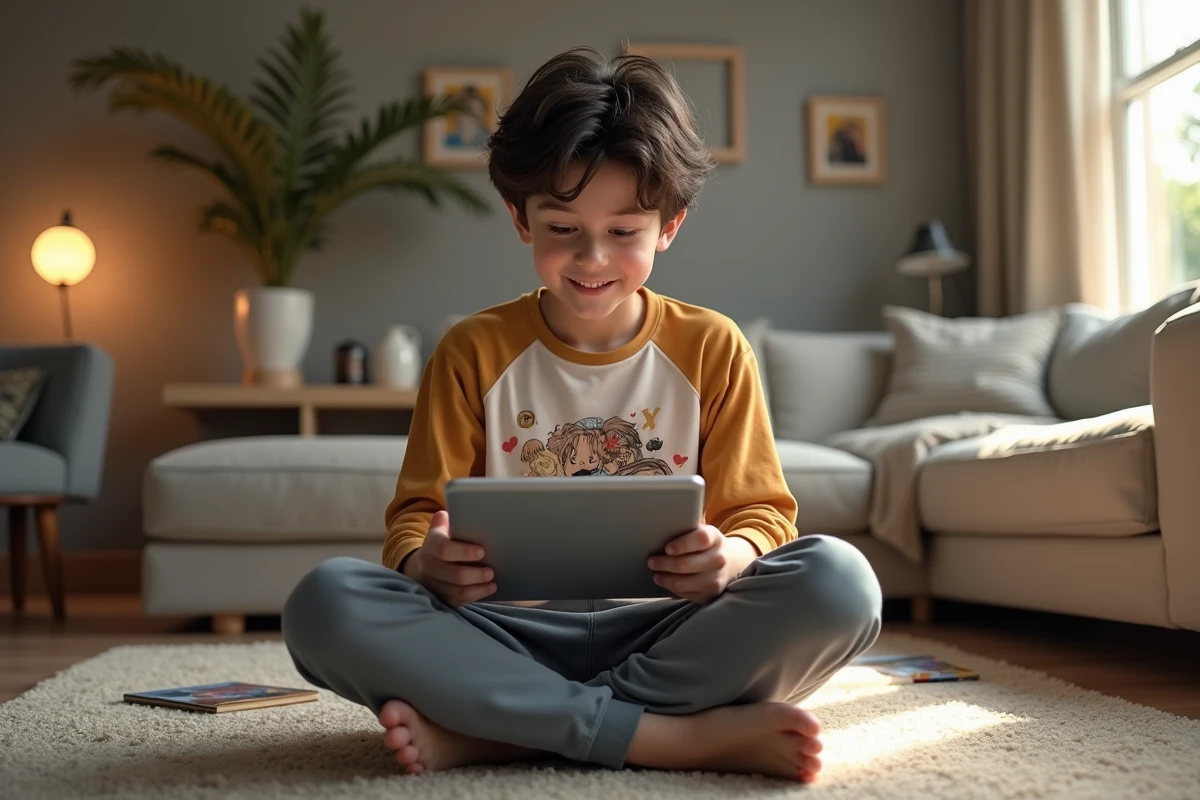 Adolescent lisant ses mangas en ligne sur une tablette