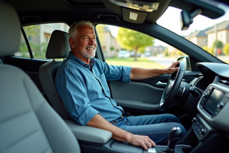 Homme détendu dans une voiture automatique moderne