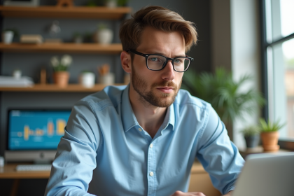 Jeune homme concentré devant un tableau de bord web analytics