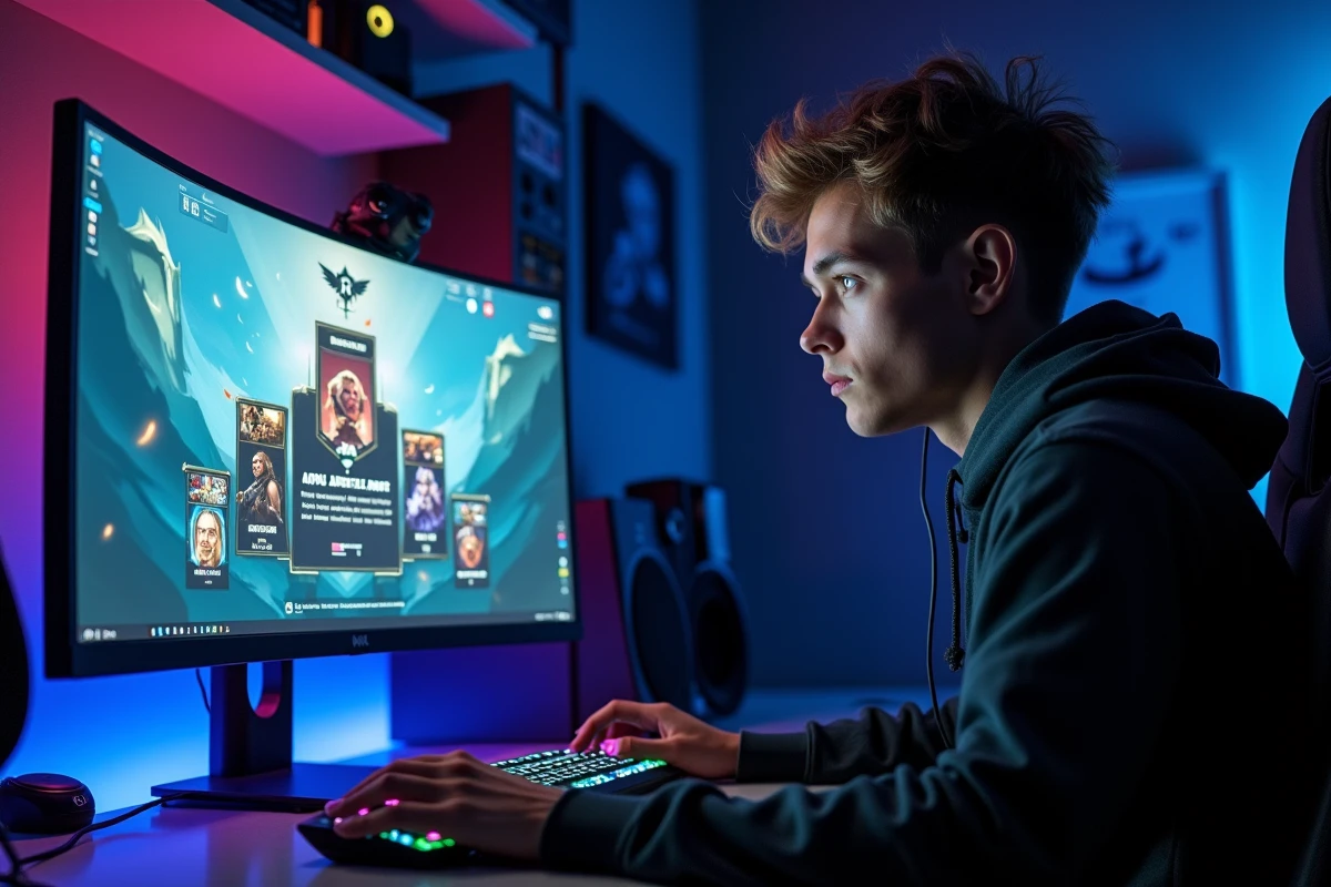 Joueur TFT concentré devant son écran affichant une composition et un tier list pour la soloQ