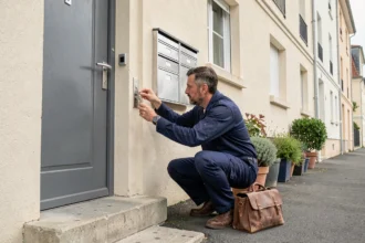 Serrurier professionnel en intervention devant un immeuble résidentiel à Vitry-sur-Seine