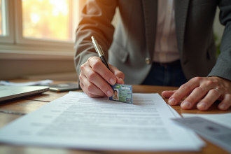 Personne mature organisant des documents importants