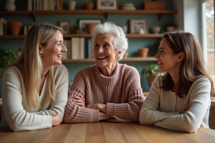 Trois générations de femmes autour d'une table familiale