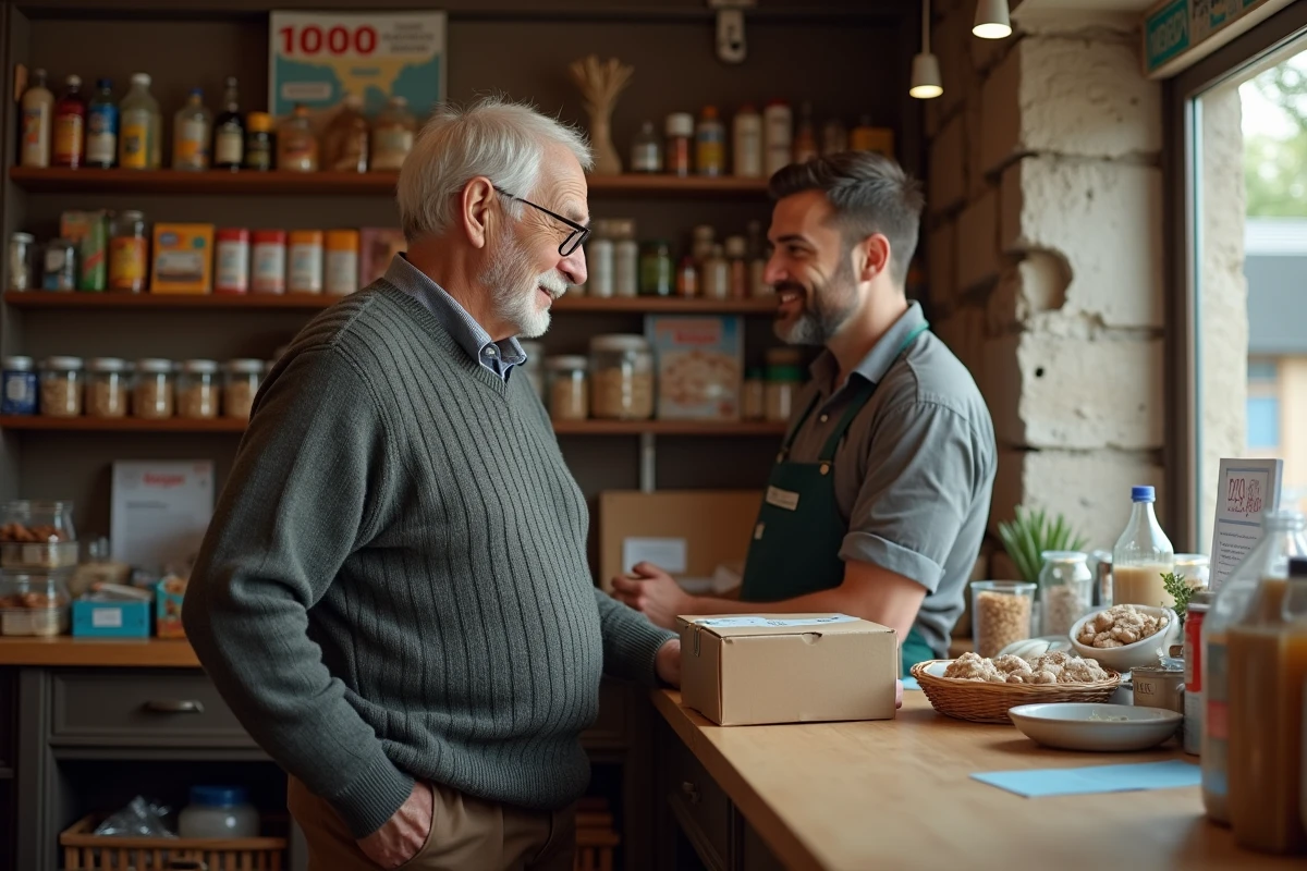 Homme âgé dans une épicerie de village